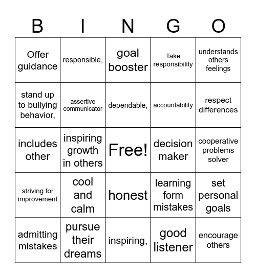 Leading By Example Bingo Card