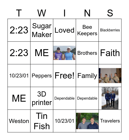 E and W Bingo Card