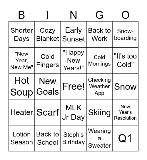 January Bingo Card