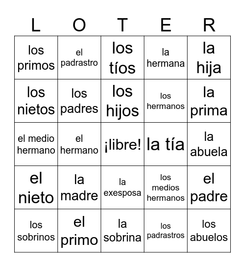 Reporteros Unit 2 Lesson 2 - Only Family Words Bingo Card