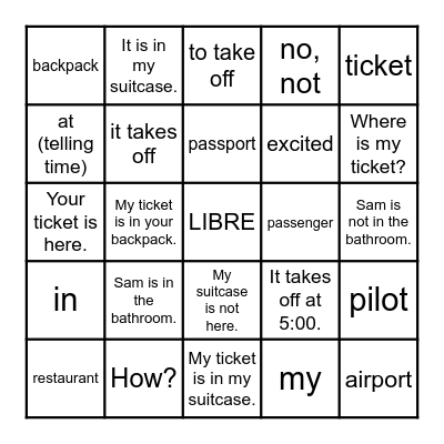 Travel Vocabulary Bingo Card
