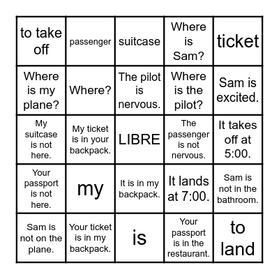 Travel Vocabulary Bingo Card