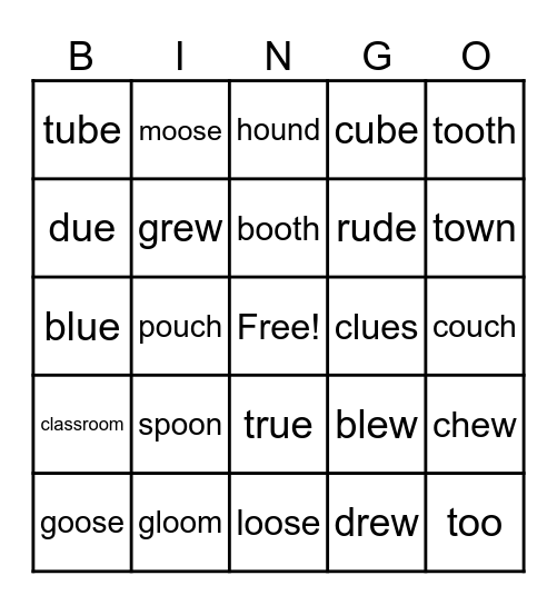 Spelling List Bingo Card