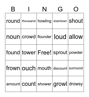 Words with -ou and -ow Bingo Card