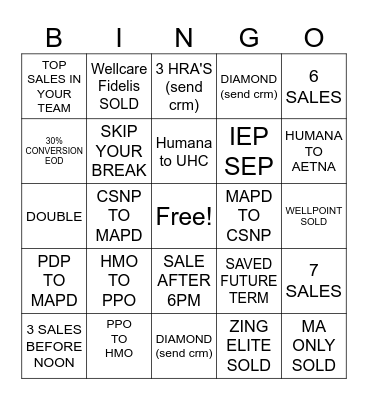 HealthInsurance.com Bingo Card
