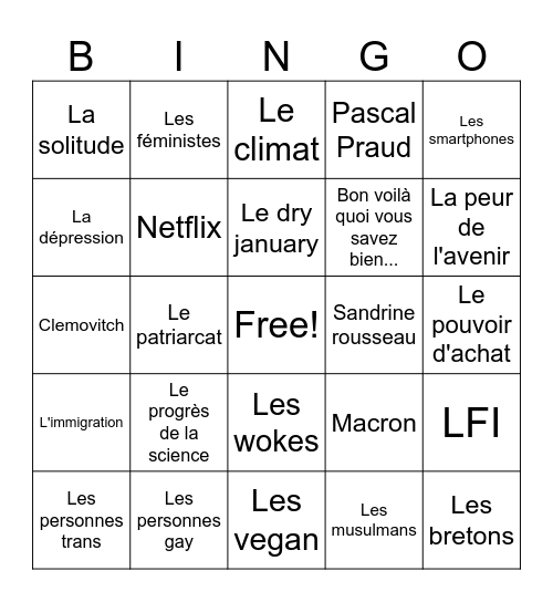 Bingo Les Grandes Gueules Bingo Card
