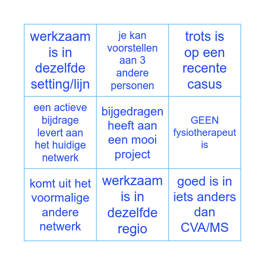 Zoek iemand die ..... Bingo Card
