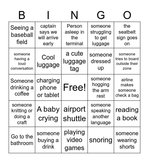 Flight Bingo Card