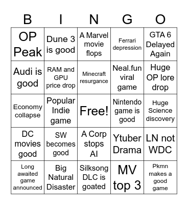 2026 Bingo Card