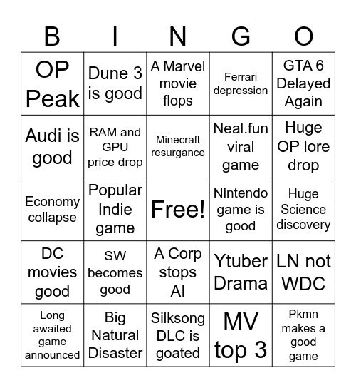 2026 Bingo Card