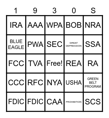 FDR'S NEW DEAL Bingo Card
