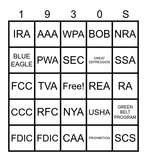 FDR'S NEW DEAL Bingo Card