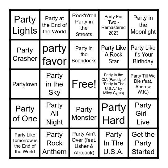 PARTY Bingo Card