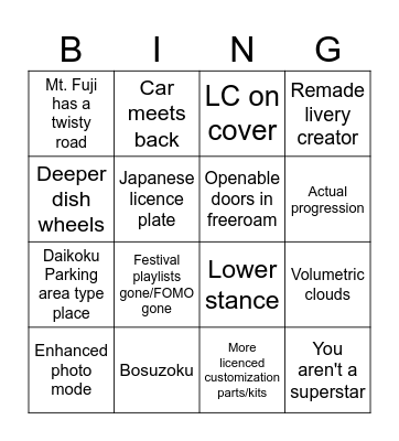FH6 Bingo Card