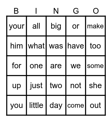 K26-53 Bingo Card