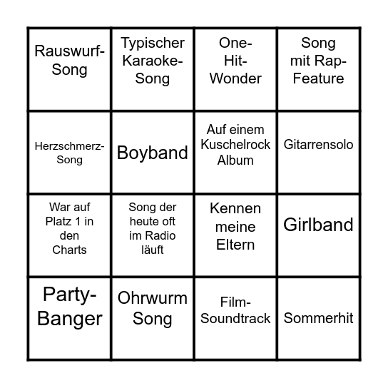 Noras 90s Music Bingo Card