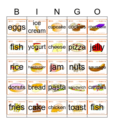Healthy and Unhealthy Foods Bingo Card