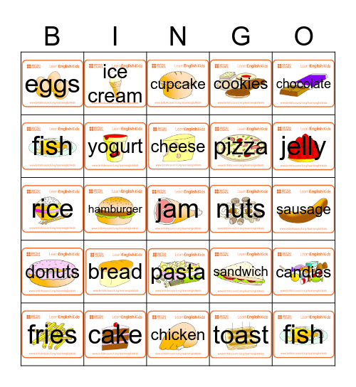Healthy and Unhealthy Foods Bingo Card