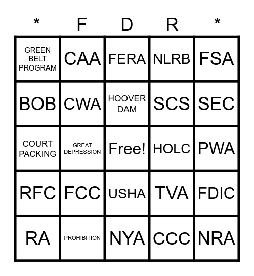 NEW DEAL Bingo Card