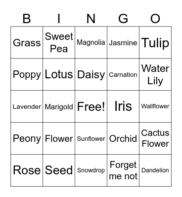Flowers Bingo Card