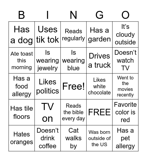 Untitled Bingo Card